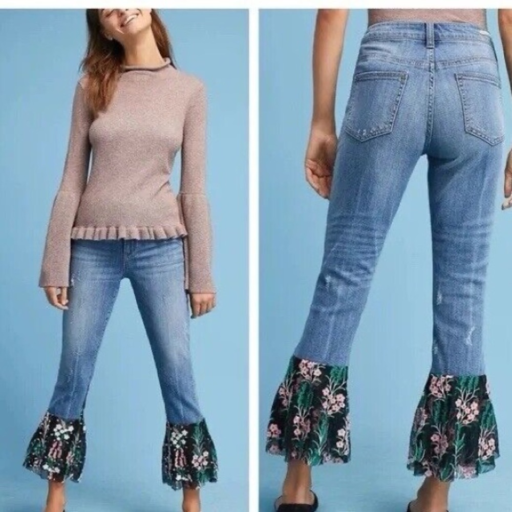 Floral Embroidered Blue Jeans
